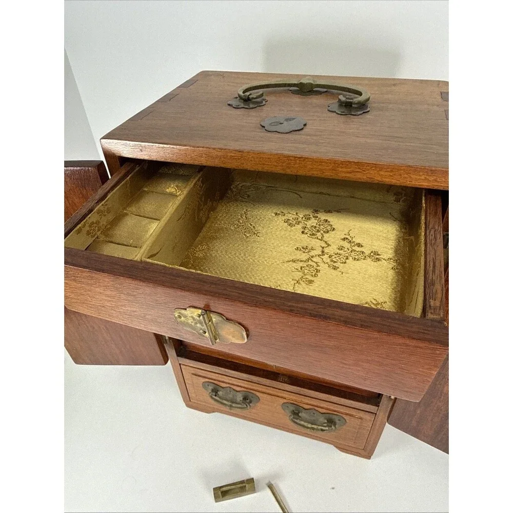 VTG Chinese wood 5 drawer Dressing case Jewelry Box 12